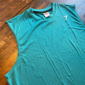 Gymshark Men's Oversized Performance Tank Top Teal Blue Size Large Cutoff Logo